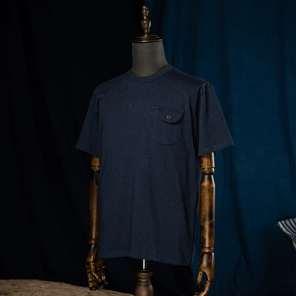 New Summer Vintage Cotton Casual T-Shirt Men Navy Blue Short Sleeve T-Shirt Basic Soild Round Neck