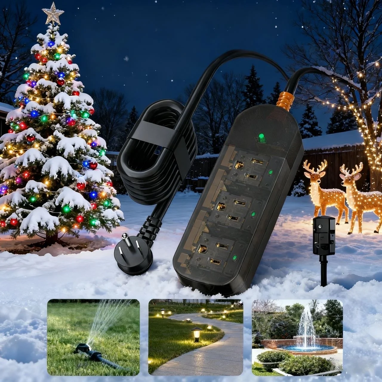 

IPX6 Weatherproof Outdoor Power Strip 3 Wide Outlets 1625W Anti-Electric Shock 5FT Heavy Duty Extension Cord UL FCC Listed