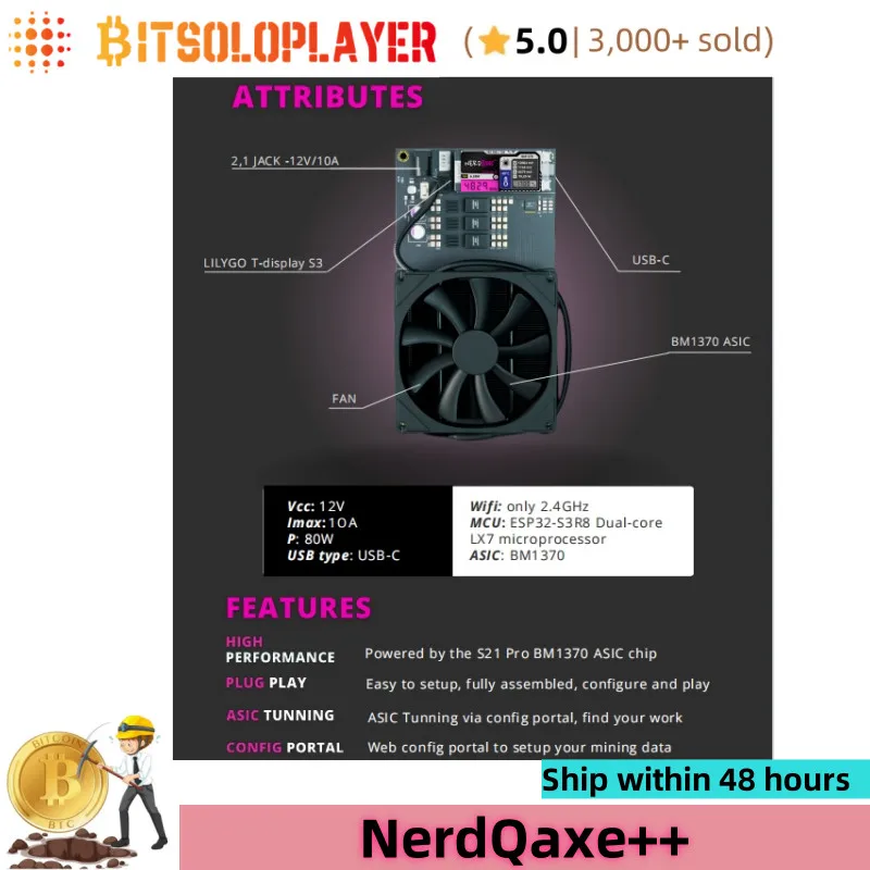 KO 4.8TH/s Bitaxe Miner NerdQaxe++ 4 * BM1370 ASIC Chips Home Solo BTC Lotto Miner