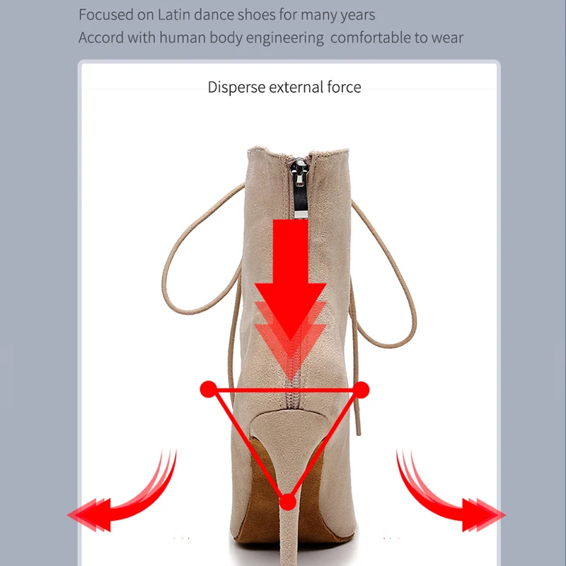Женские бежевые фланелевые танцевальные ботинки на шнуровке с язычком, обувь для латиноамериканских танцев, Обувь для бальных танцев, ботинки на шпильке с замшевой подошвой для девушек