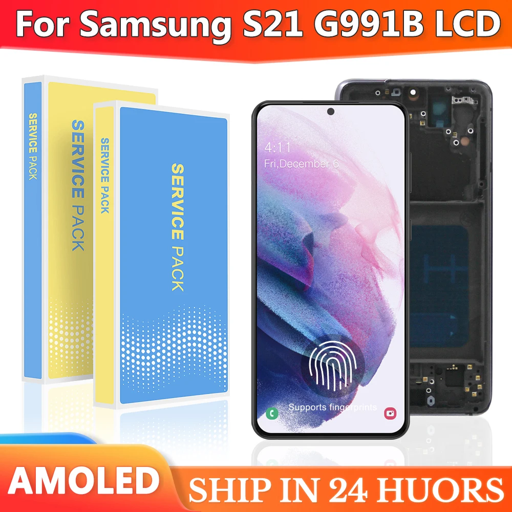 For AMOLED LCD With Frame For SAMSUNG S21 LCD SM-G991B SM-G991U Display Touch Screen Digitizer Assembly Replacement