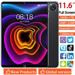 2024 New 5G  Global Version 11.6 Inch Android Table 16GB+1TB Android 13.0 MTK6797 12000mAh Network Bluetooth WIFI Dual sim card