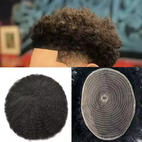 Afro Style Hair Toupee for Men or Topper for Women Machine Made hairpieces 100% Real Human Hair Replacement Systems Free for DIY