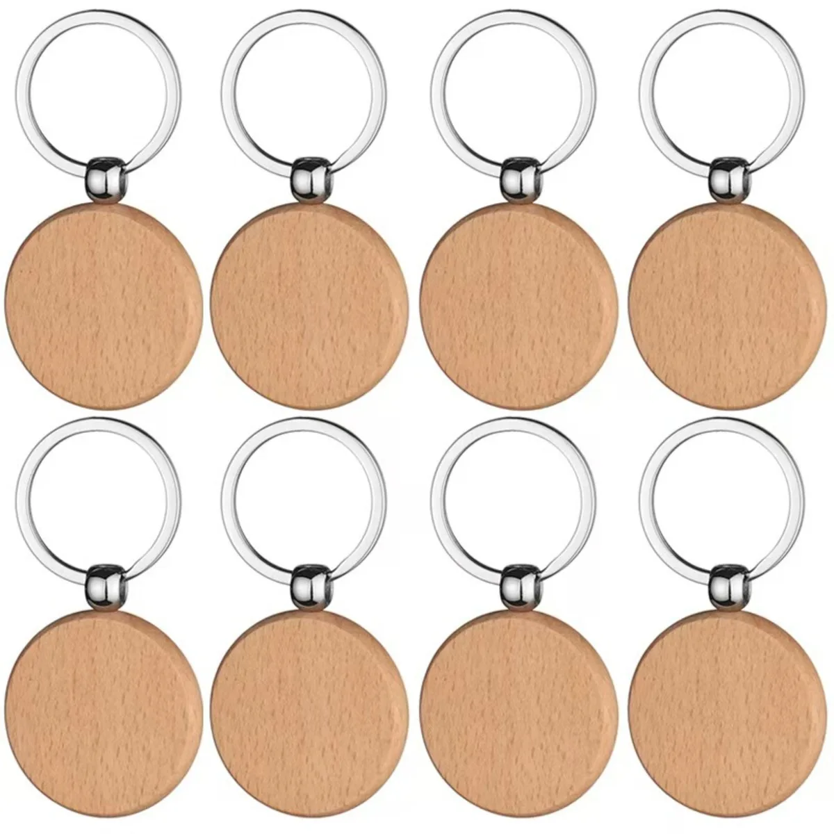 10pcs Round Wood Keychains Blanks Wooden Keyrings Suitable for Laser Engraving Gift