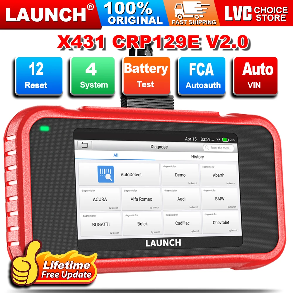 

LAUNCH X431 CRP129E V2.0 Автомобильные диагностические инструменты OBD2 ENG ABS SRS AT Oil SAS EPB TPMS DPF Сброс автоматического сканера Бесплатное обновление