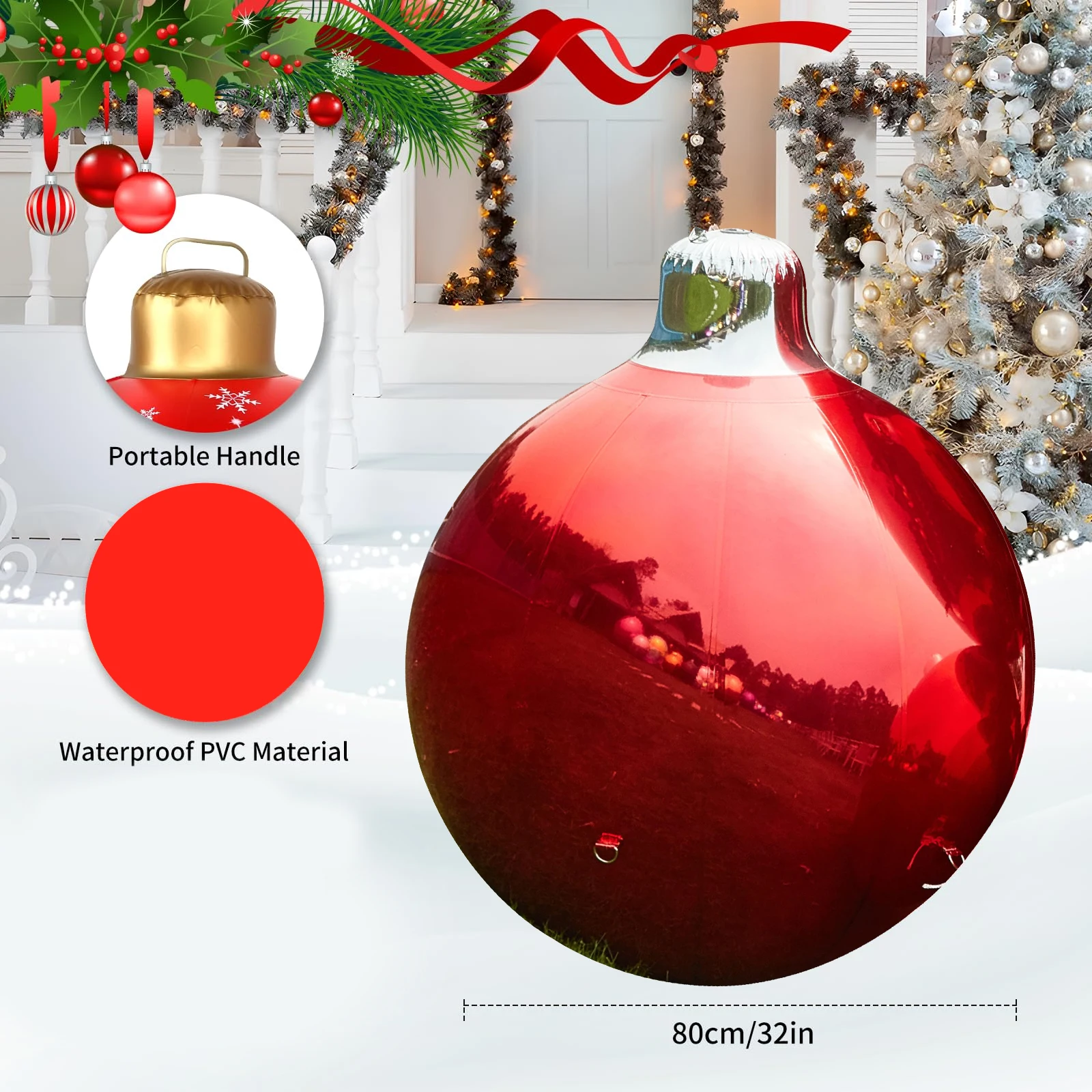 PVC Giant Inflatable Christmas Ball ขนาดใหญ่ PVC ตกแต่ง Ball Blow Up คริสต์มาส Inflatables เครื่องประดับกลางแจ้ง Holiday Yard Tree