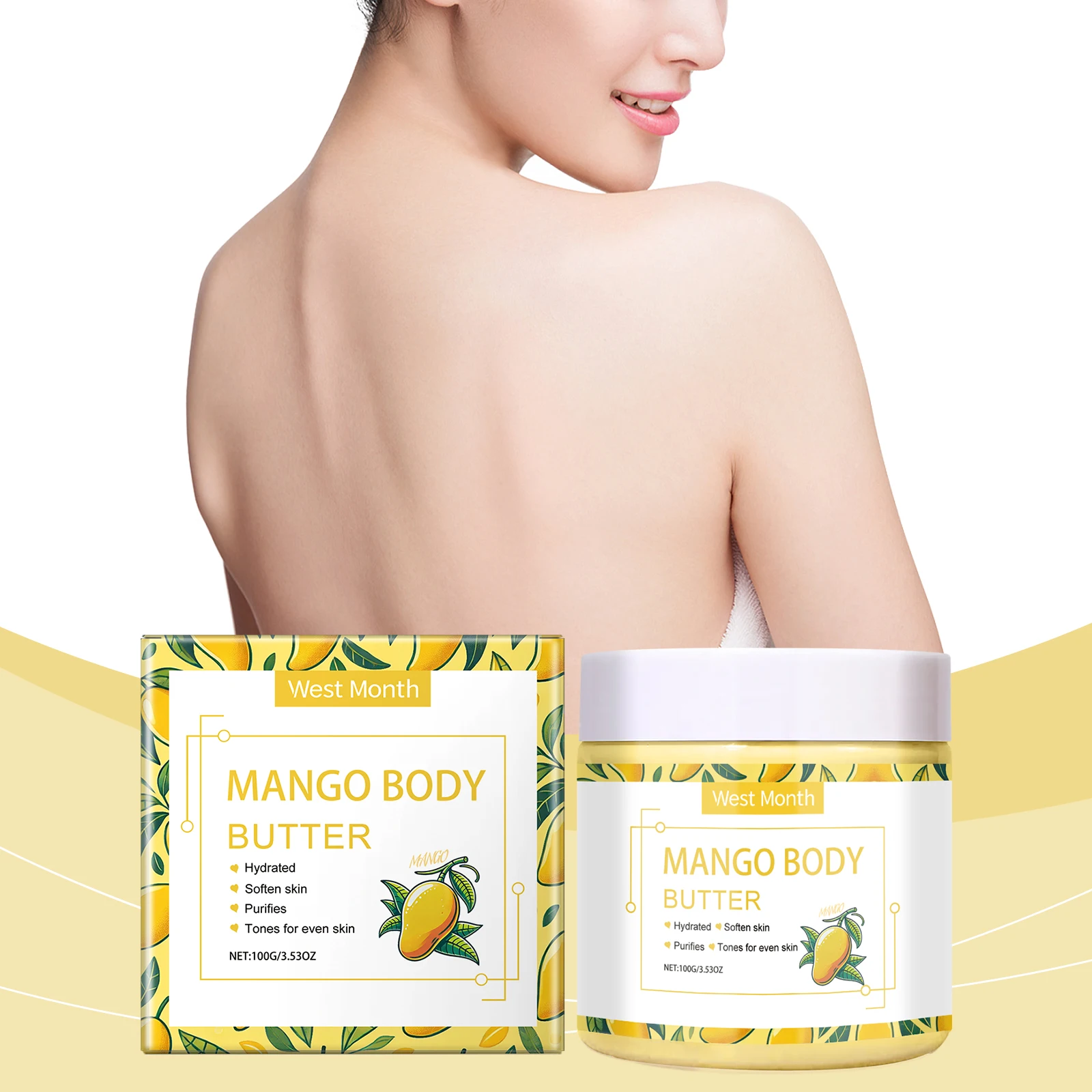 

West Month Mango Body Butter for Daily Moisturize Skin Reduce Dryness and Roughnes Enhance Smoothness Nourishing Body Cream