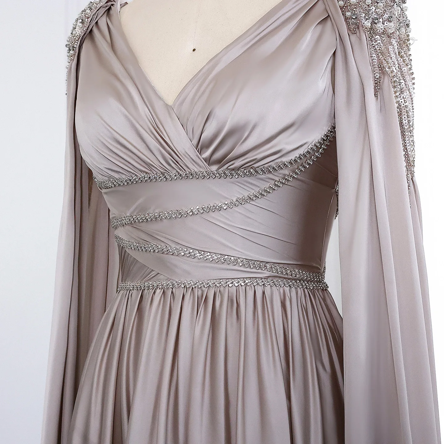 Sharon Said Luxury Crystal Rose Gold Evening Dress with Cape Elegant V-Neck Turquoise Women Wedding Party Gown SS589 Customized image 3