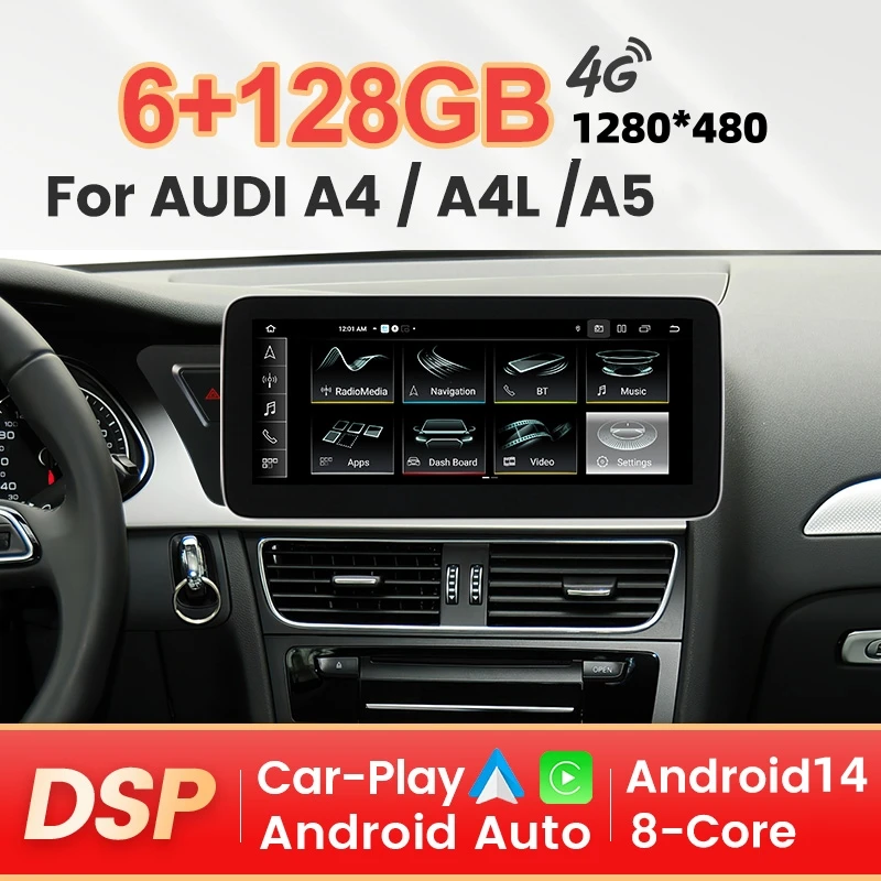 NaviFly 6G+128G Android 14 Auto Wireless Carplay für Audi A4 A4L B8 A5 2009 2010 2011-2016 Autoradio Audio Stereo GPS Smart Car Systeme