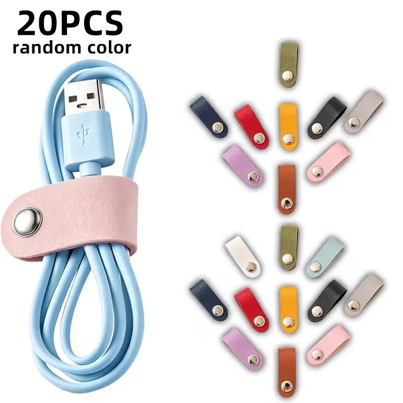 20 Pack Faux Leather Data Cable Headphone Rope Durable Flexible Random Color Organizer for Headphones And Data Cables