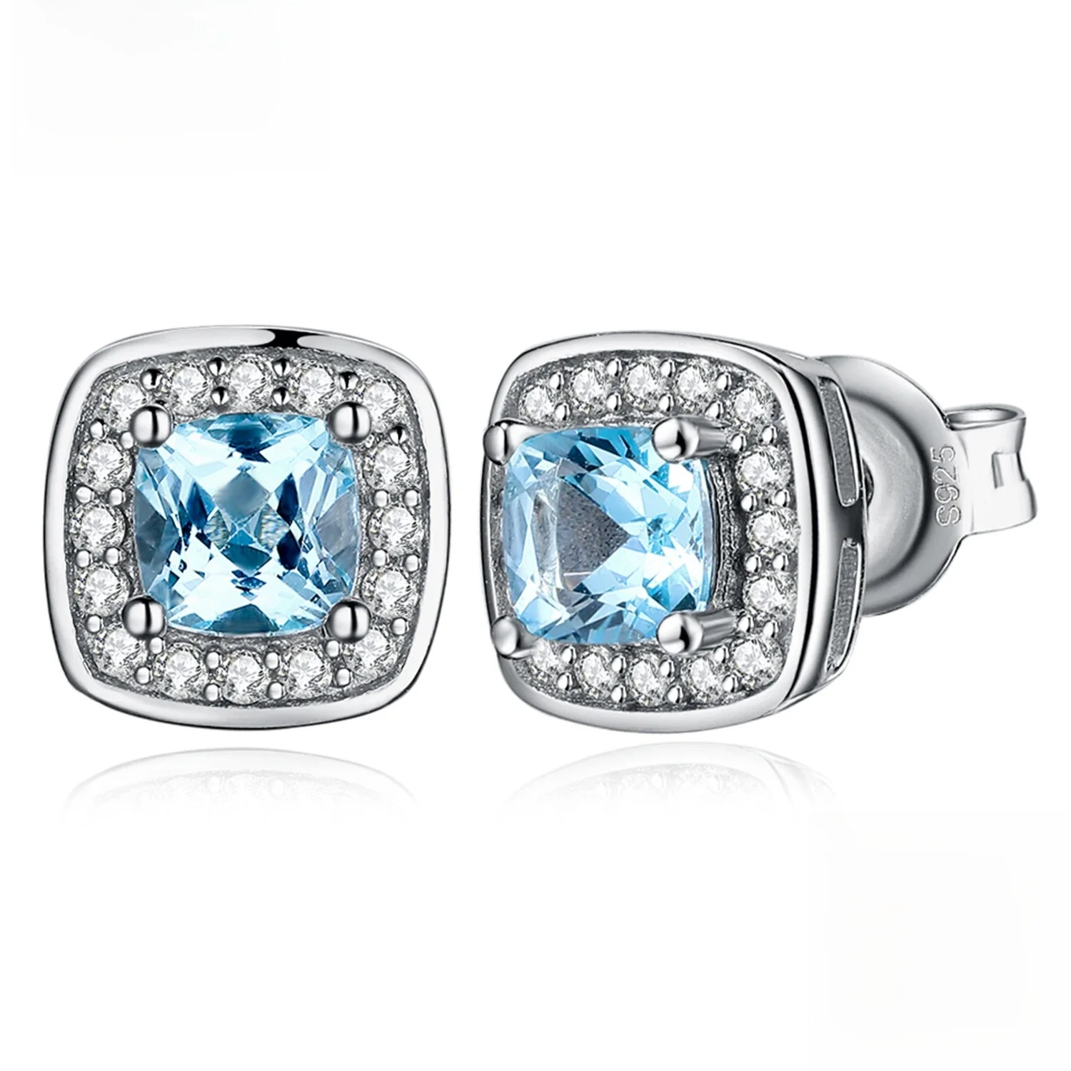 JewelryPalace Cushion Cut Naturalny błękitny topaz Kolczyki sztyfty ze srebra próby 925, dla kobiet Prezent — zdjęcie 2