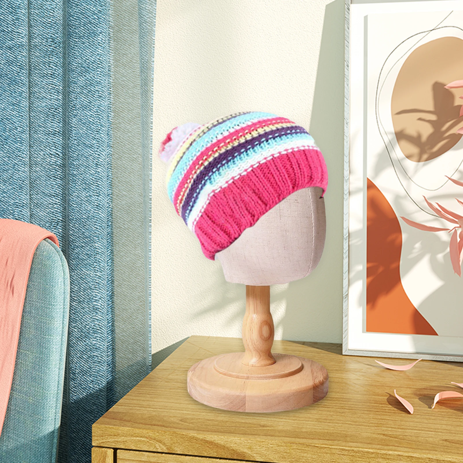 Wig Stand for Kids with Detachable Wood Stand Multipurpose Mannequin Head Hat Display Holder Dome Model Head for Household Salon