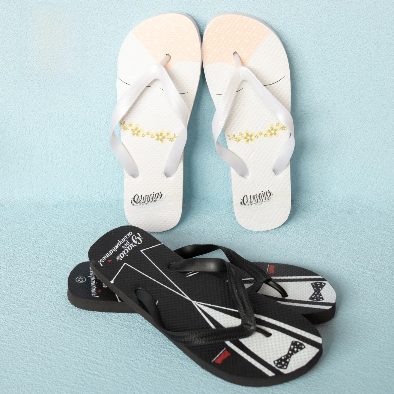 Casamento flip-flops para convidados, convidado original flip-flops, noivo e noiva, nupcial ideias