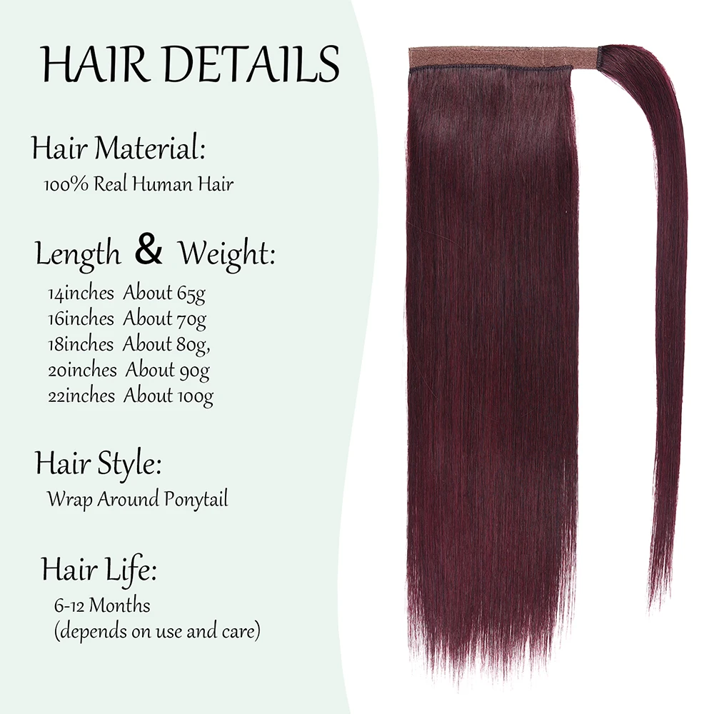 Long Straight Ponytail Wrap Around Clip in Handmade Real Human Hair Ponytail Extensions for Women Ponytail Human Hair Extension