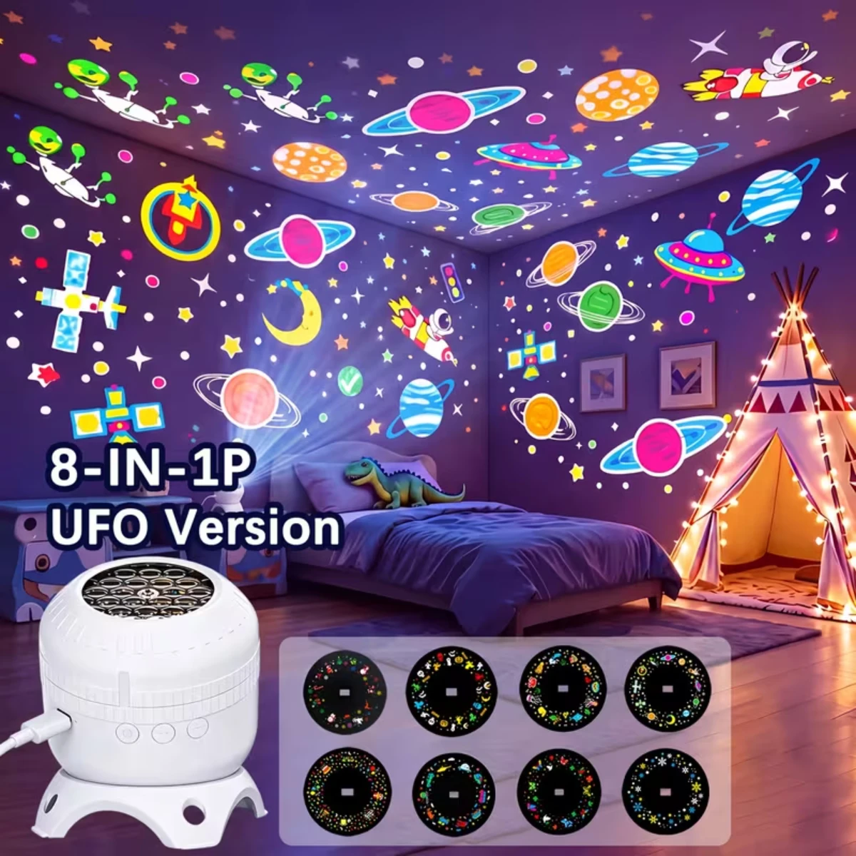 USB Powered LED Starry Ocean Projector Night Light 8 Patterns 360° Rotating Dynamic HD Projector for Bedroom Holiday Decor Gifts