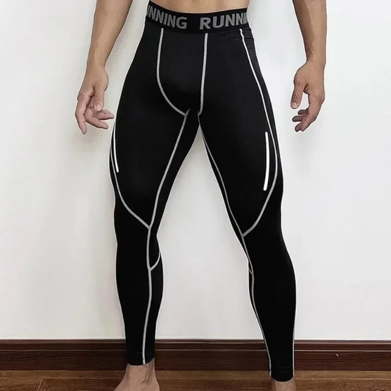 Męskie obcisłe spodnie kompresyjne szybkoschnący krój odzież sportowa legginsy do biegania męskie legginsy trening fitness seksowne sportowe legginsy gimnastyczne — zdjęcie 2