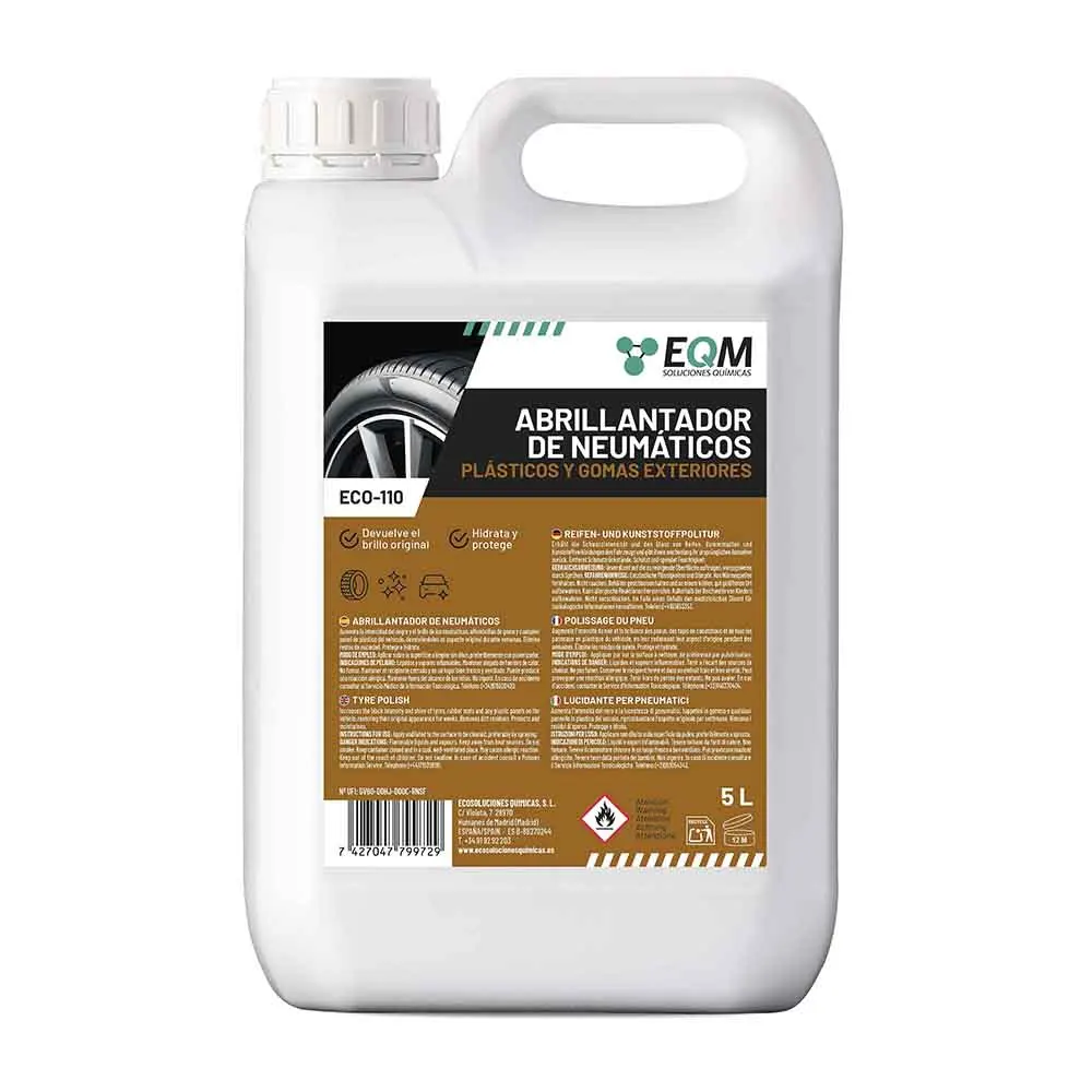 EQM - ECO-110 - Abrillantador de Neumáticos y Plásticos Coche Moto - 5L - Protege e hidrata, recupera color en gomas y plásticos