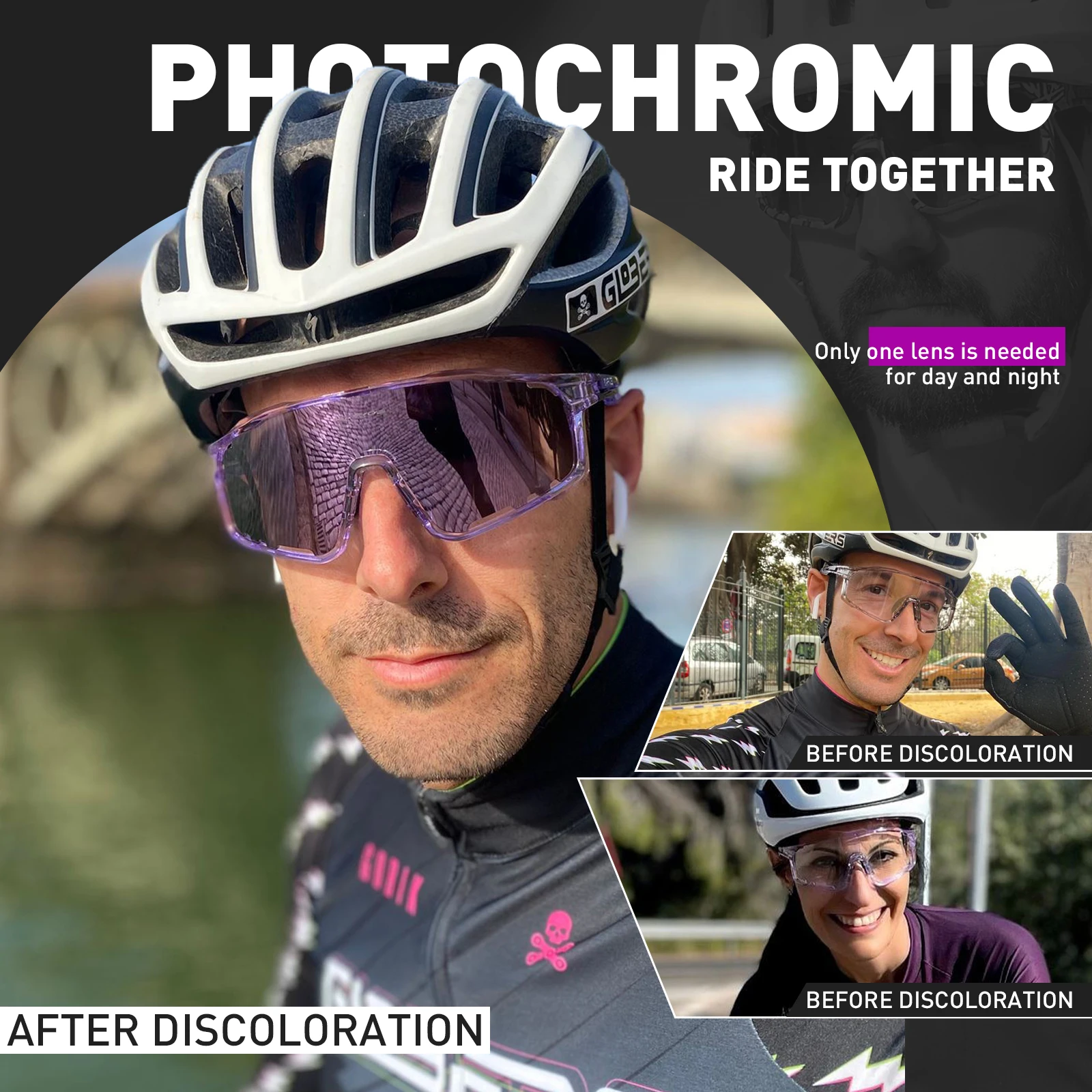 Kapvoe Colored Photochromic RED & PURPLE Cycling Sunglasses for Men Cycling Glasses Bike Mountain Bicycle Goggles Outdoor Sports