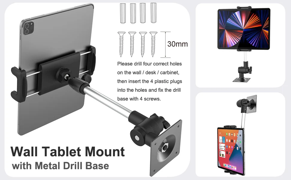 Aluminum Wall Mount Bracket for Tablet PC, Aluminum Alloy Phone Stand with 360° Swivel Foldable Arm Wall Mount Bracket for Table