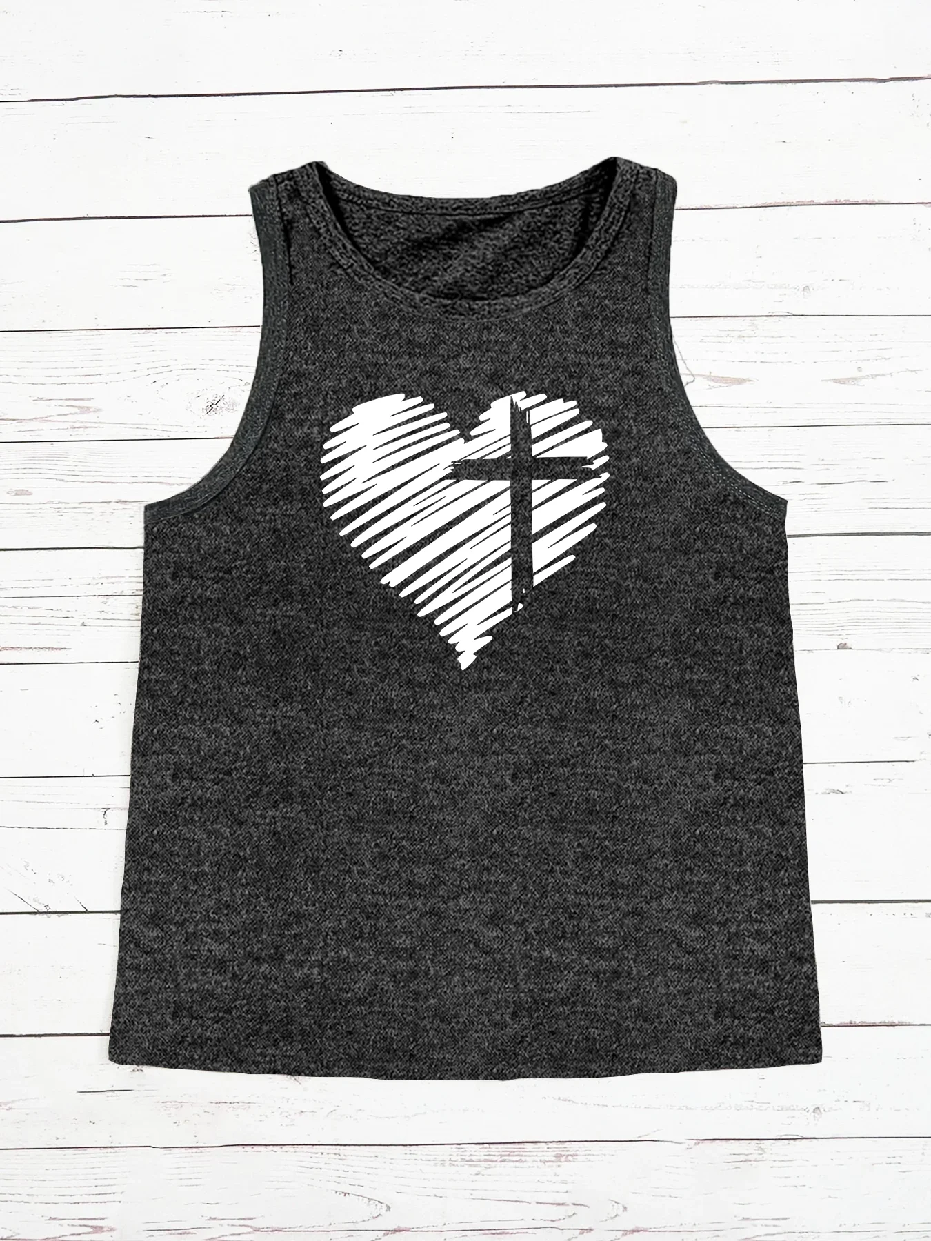 Cross Heart Graphic  Christian Jesus Faith God Funny Fashion Funny Sports Women's Tank Top Loose O Neck Sleeveless Casual Tank