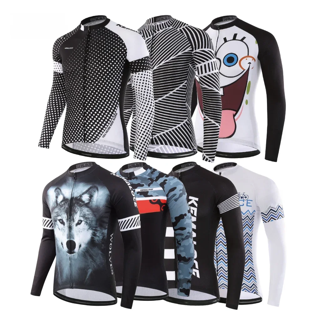 AliExpress KEMALOCE Wholesale 100% Polyester Men Cycling Jersey Quick Dry Bicycle Shirt Spring Full Sleeve Road Cycling Clothes Bike Jersey