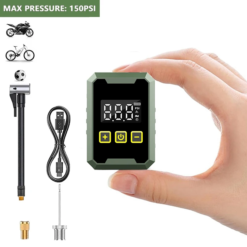 

Мини-насос 150PSI, портативный аккумуляторный насос для накачки шин с цифровым манометром, перезаряжаемый ручной воздушный насос