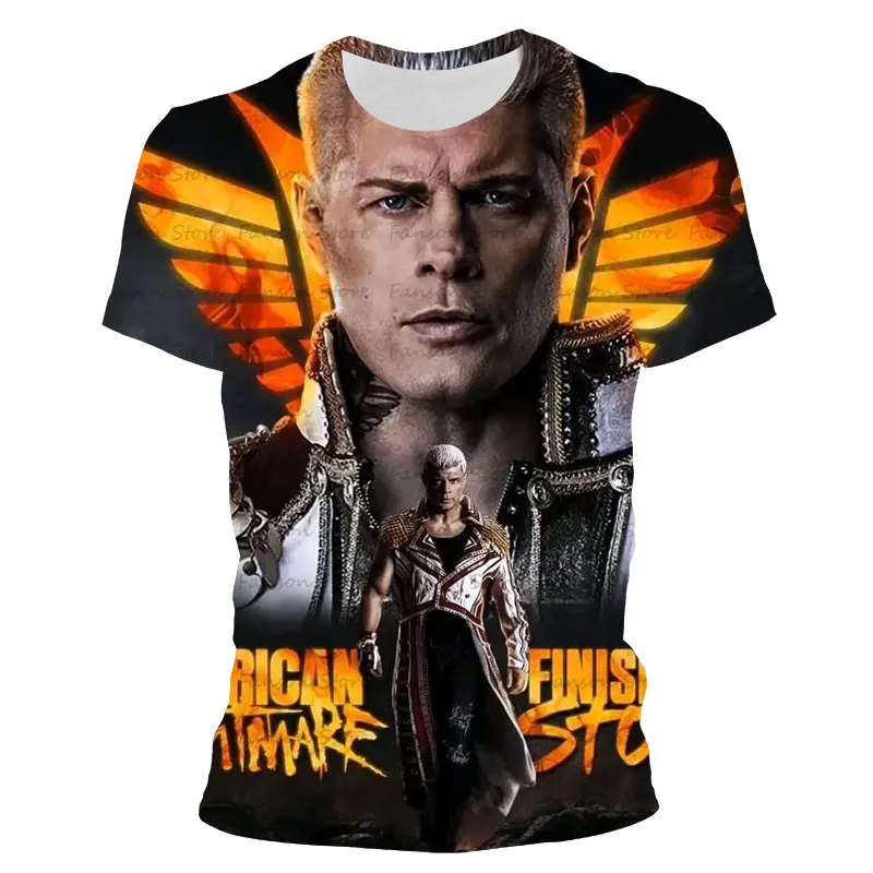 تي شيرت رجالي صيفي جديد مطبوع ثلاثي الأبعاد من كودي رودس تي شيرت برقبة دائرية ، ملابس علوية غير رسمية للشارع لمحبي المصارعة للأطفال