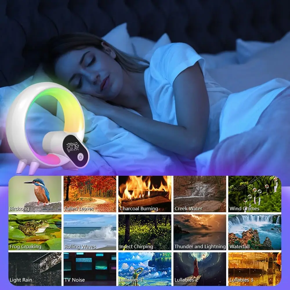 Imagem -03 - Q-shaped Dimmable Night Light Multi-function Despertador Alto-falante Bluetooth Controle de Aplicativos Rgb Mood Lamp Quarto