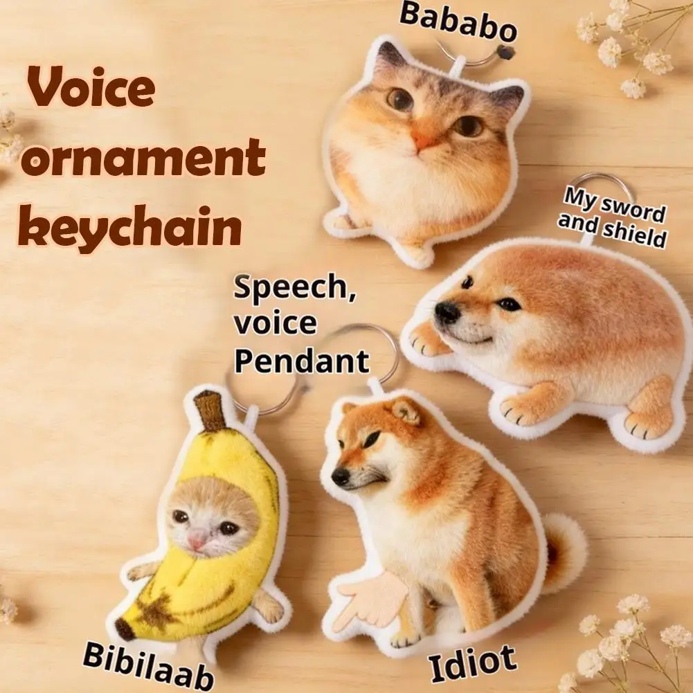 For Bibababo Cheems Meme Sound Keychain 4-Key Keyboard Fidget Toy with Funny Voice Effects for Backpack Decor