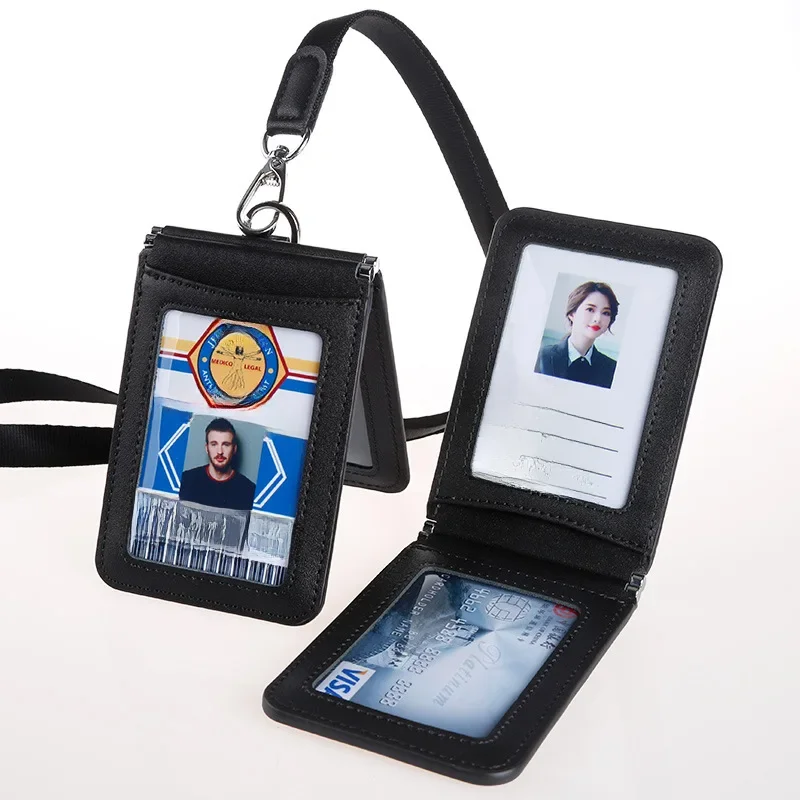 Wysokiej jakości etui na karty ID z prawdziwej skóry, uchwyt na identyfikator, przezroczysty klips na karty kredytowe, akcesoria do identyfikatorów. — zdjęcie produktu 7