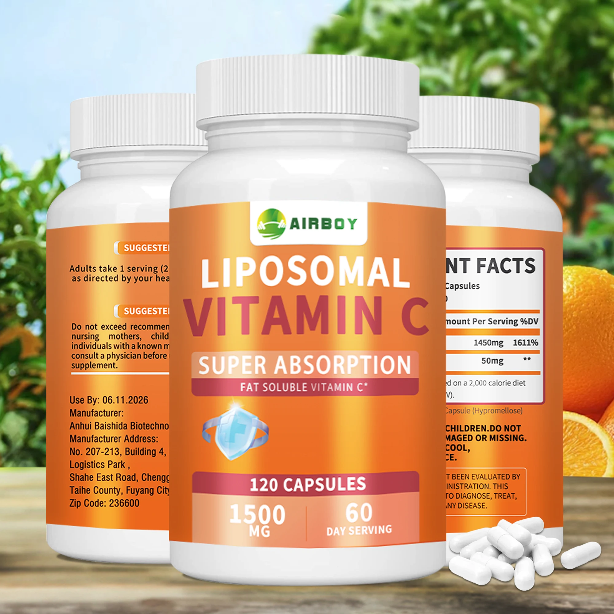 Liposomal vitamina C-alta absorción VIT C, sistema inmunológico y refuerzo de colágeno, antioxidante-120 cápsulas