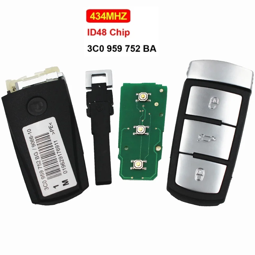 

FCCID 3CO 959 752 BA For VW Passat CC Magotan 3 Button Remote Key ID48 Chip 434MHz Smart Key CN001017