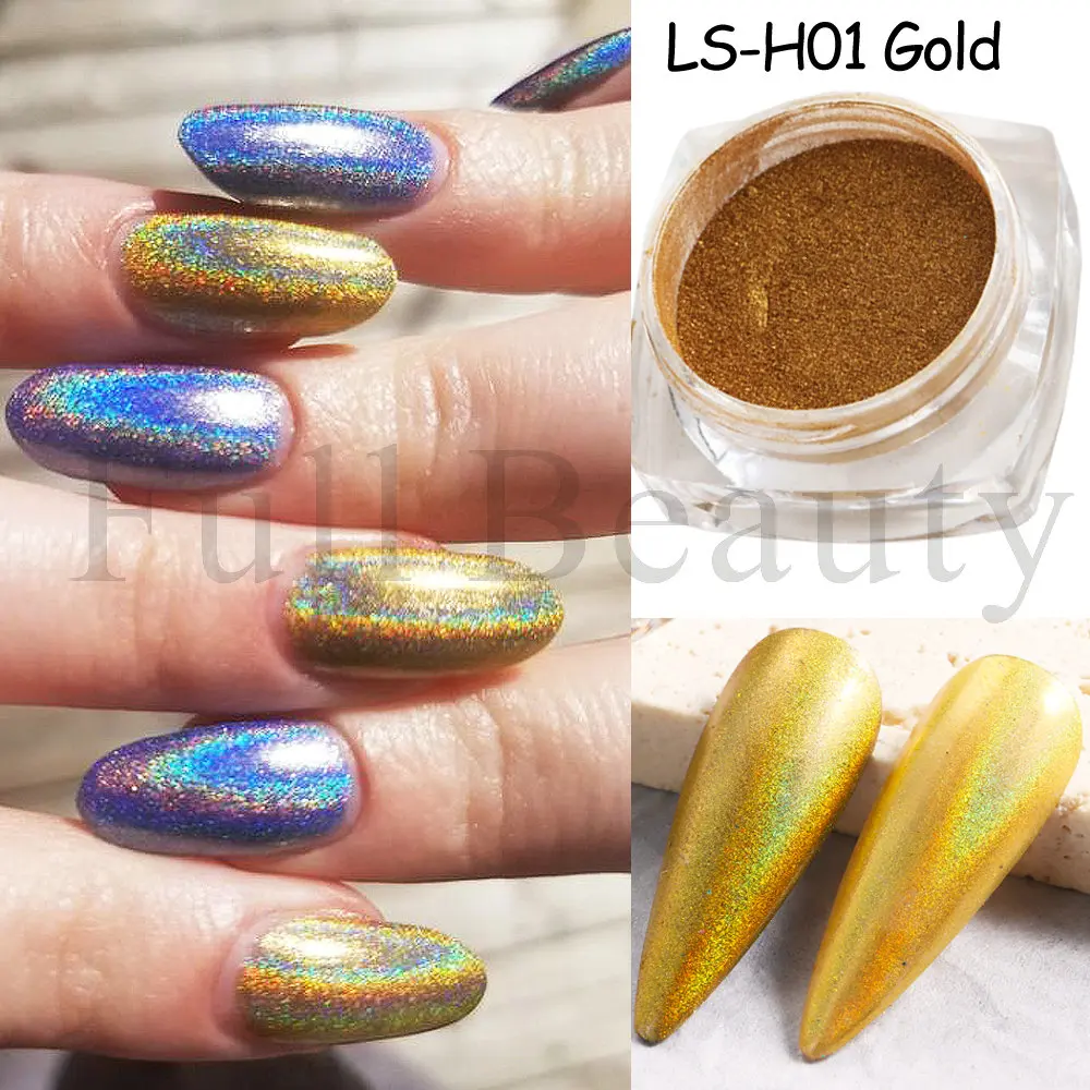 Specchio olografico polvere Glitter per unghie Shiny Aurora Laser polvere di sfregamento metallico polvere di cromo oro argento pigmento fai da te GLLSH per unghie