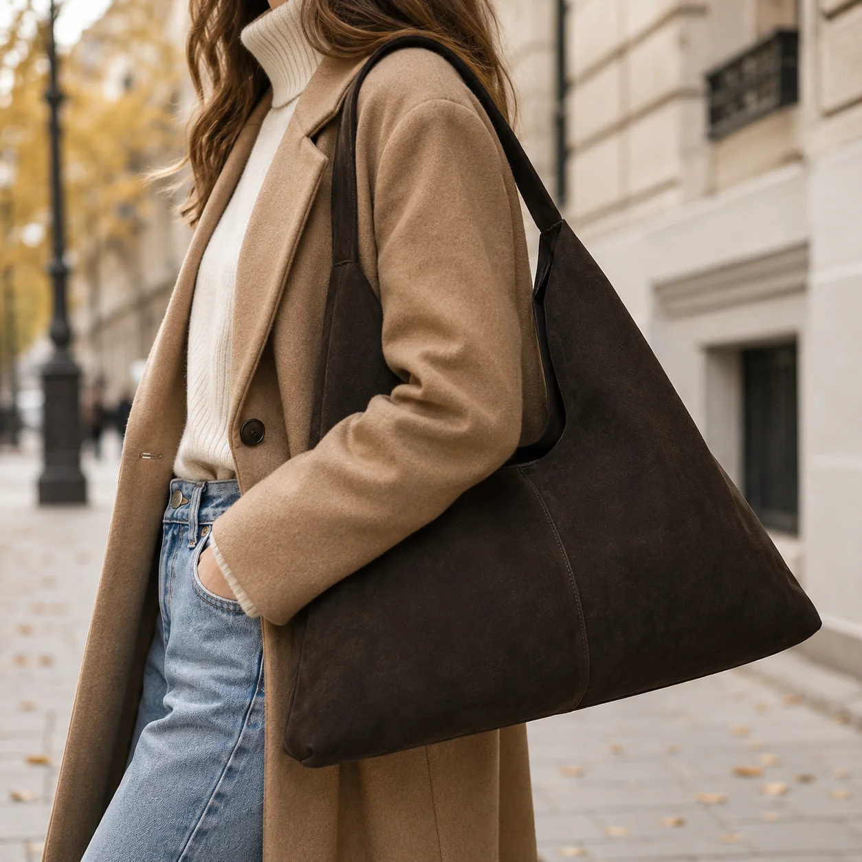 COFANNI Women Faux Suede Hobo Bag Large Capacity Brown Shoulder Tote Soft Slouchy Handbag with Pouch for Work Travel Shopping