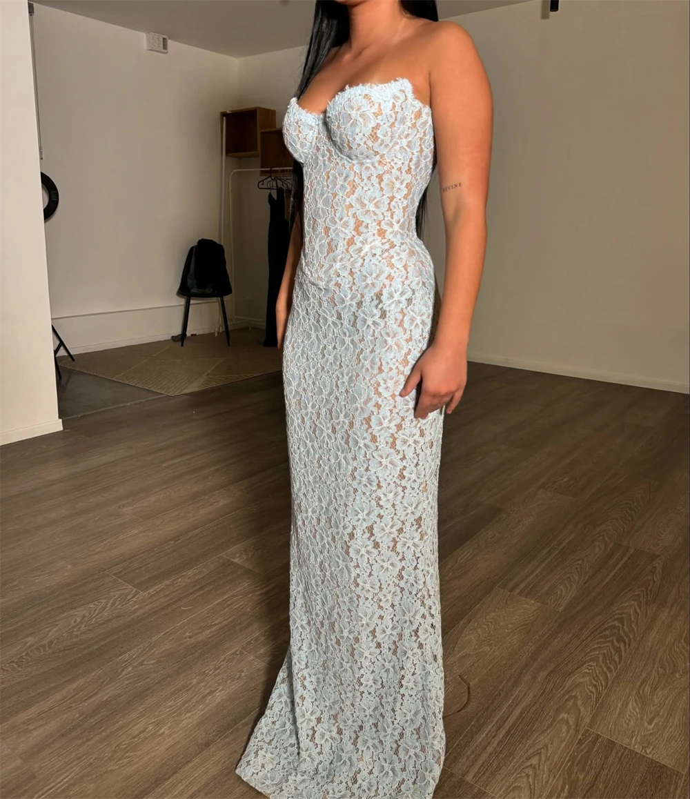 Sansa Maßgeschneidertes babyblaues Spitzen-Etui, ärmelloses Abendkleid, herzförmiger Ausschnitt, Vestidos De Noche, bodenlang, formeller Abend 2025