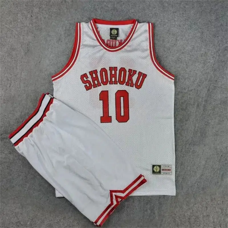 

Slam Dunk Shohoku Basketball Jersey Set Rukawa Hanamichi Sakuragi #10 White Anime Cosplay Uniform Anime Sports Costume