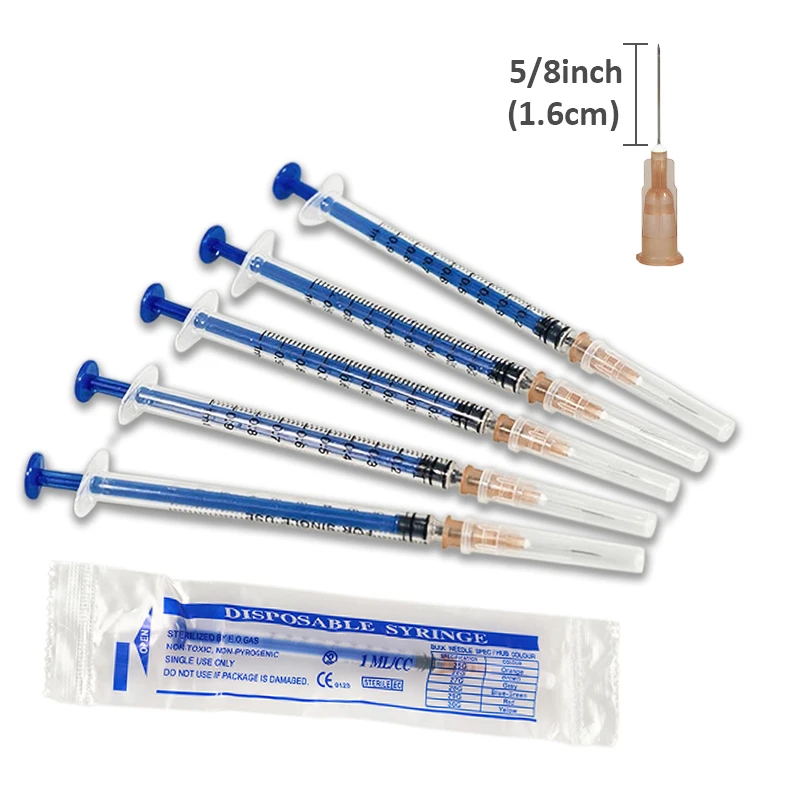 

100pcs 1ml 26G*5/8inch Disposable Sterile Plastic Feeding Dental Syringe with Needle for Lab,animal
