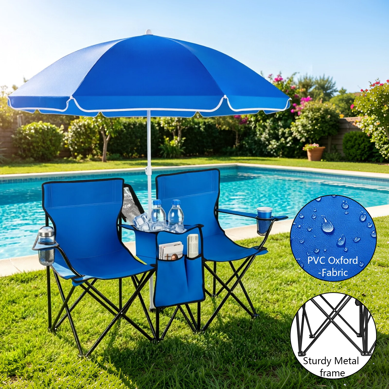 Obrázek 7: Skládací dvojitý kemping židle s baldachýn 270kg schopnost nakládat s 2nz pohár držáky & strana stůl pro outdoorové lounging partnera pro pláž obora