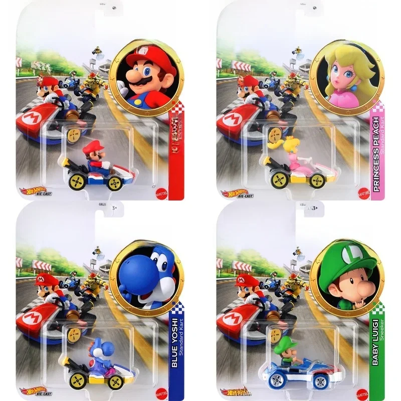 Hot Wheels GBG28 Mario Kart BOWSER YOSHI TOAD SHY GUY LUIGI 1:64 pĂȘche moulĂ©e sous pression avec vĂ©hicule de Kart Standard voitures moulĂ©es sous pression