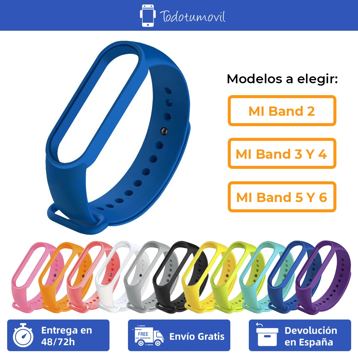 Replacement strap for Xiaomi Mi Band 1 2 3 4 5 and 6. Smart watch silicone bracelet in different colors very tough