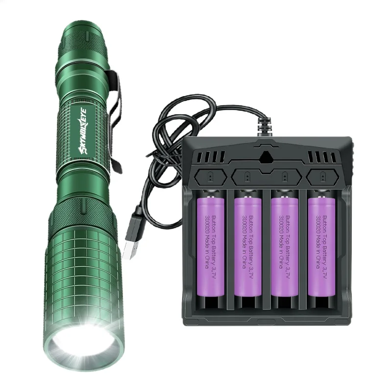 Super Bright LED Flashlights with 4-Slot Rechargerable Battery Charger for Gift Hiking Camping Hurricane