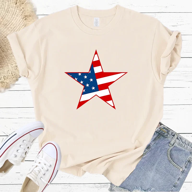 American Flag Five-pointed Star Fashion Sports Women's T-Shirt Harajuku Graphic Clothing Women's