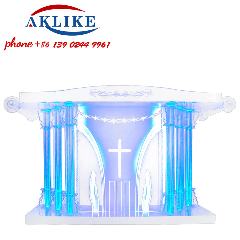 Cross Pulpit Platform With Led Lights Modern Podium Church Rostrum Acrylic Bible Top Table Furniture Speaking Desk Free Shipping