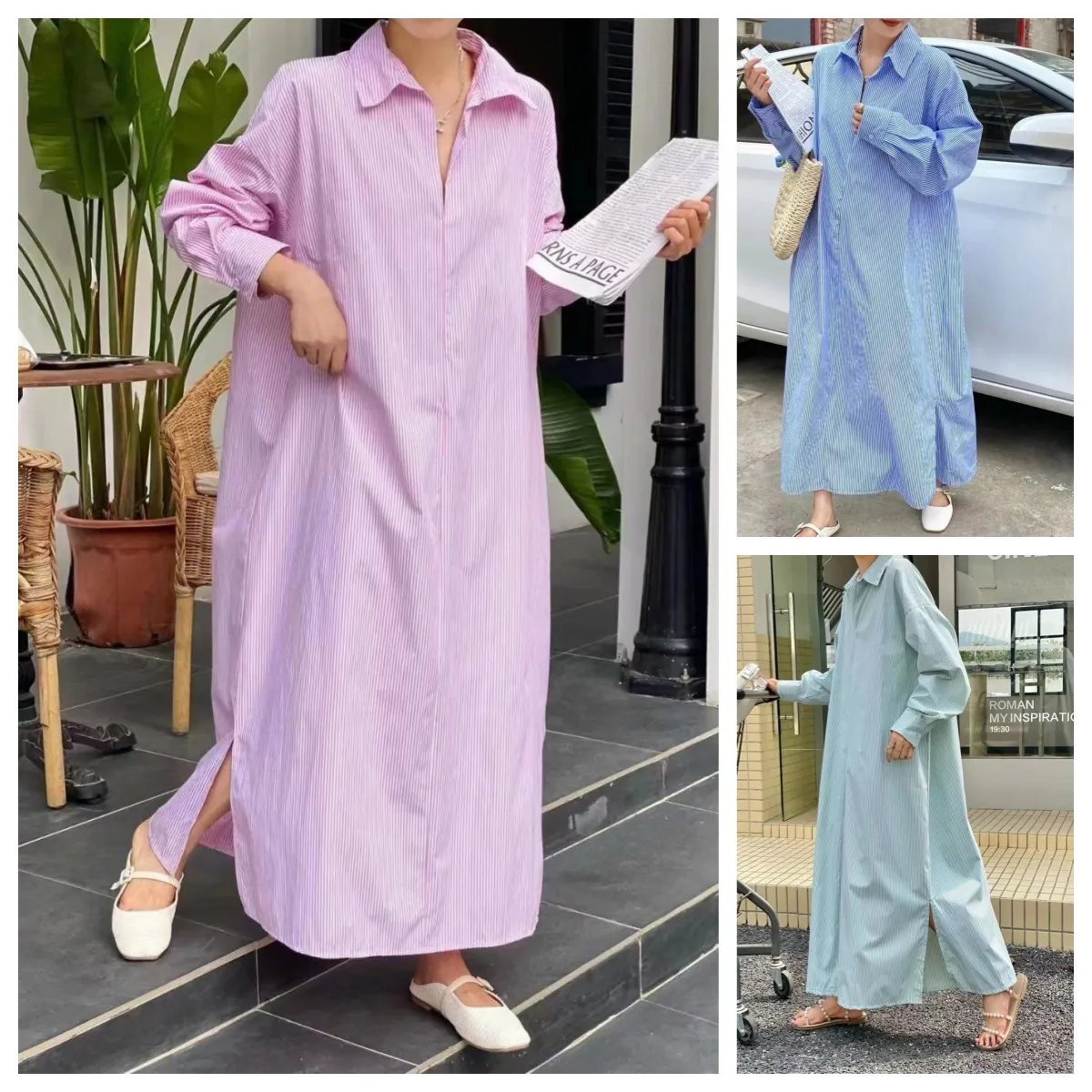 

Ladies Long Blouse Shirt Dress Vestidos Spring Autumn Loose Casual Female Women Striped Long Sleeve Blouse Shirt Dress Plus Size