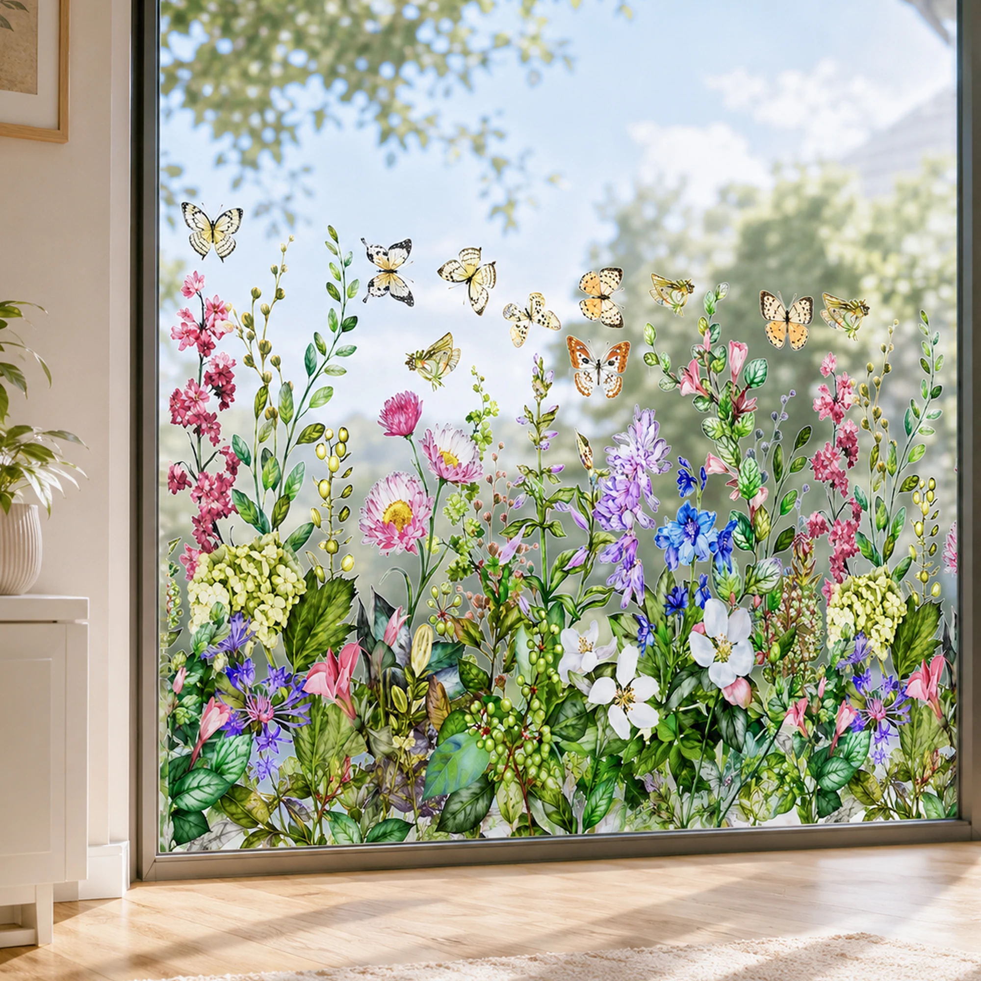1 Stück 30x60cm Blumen-Fenster-Sichtschutzfolie Glastür Schlafzimmer Badezimmer Abnehmbare Statische Haftfolie Wildblumen Schmetterling Fensterdekoration – Detail 4