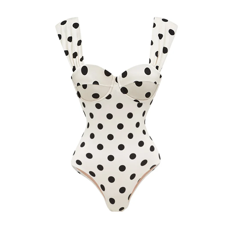 Sling-Maillot de bain une pièce imprimé à pois pour femme, ensemble de luxe, vêtements de plage, été