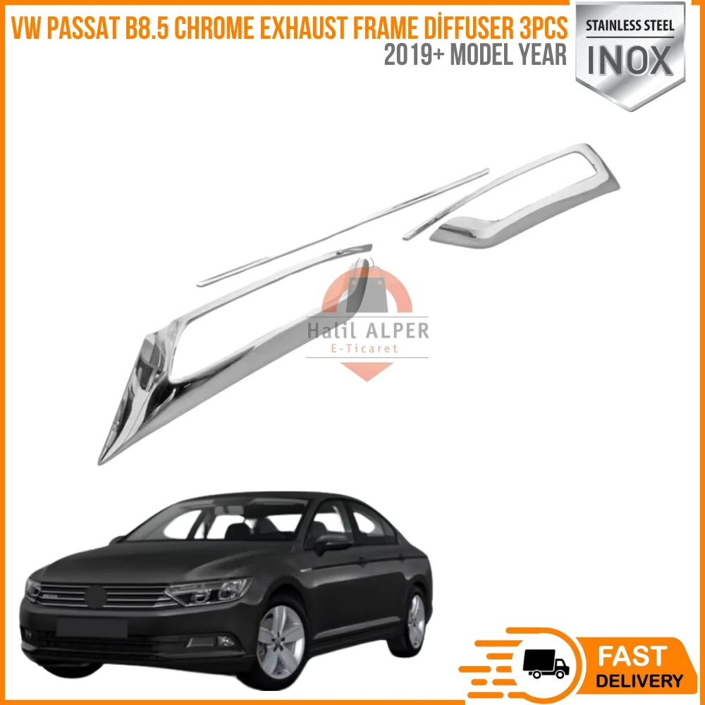 For VW Passat B8.5 chrome exhaust frame diffuser 3PCs. 2019 and Up. Stainless steel. A + quality modified design