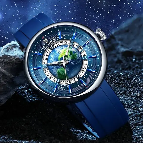 

Fashion Mens Watches Blue Planet Creative Earth Quartz Wristwatch Leather Sport Waterproof Watch For Men Relogio Masculino