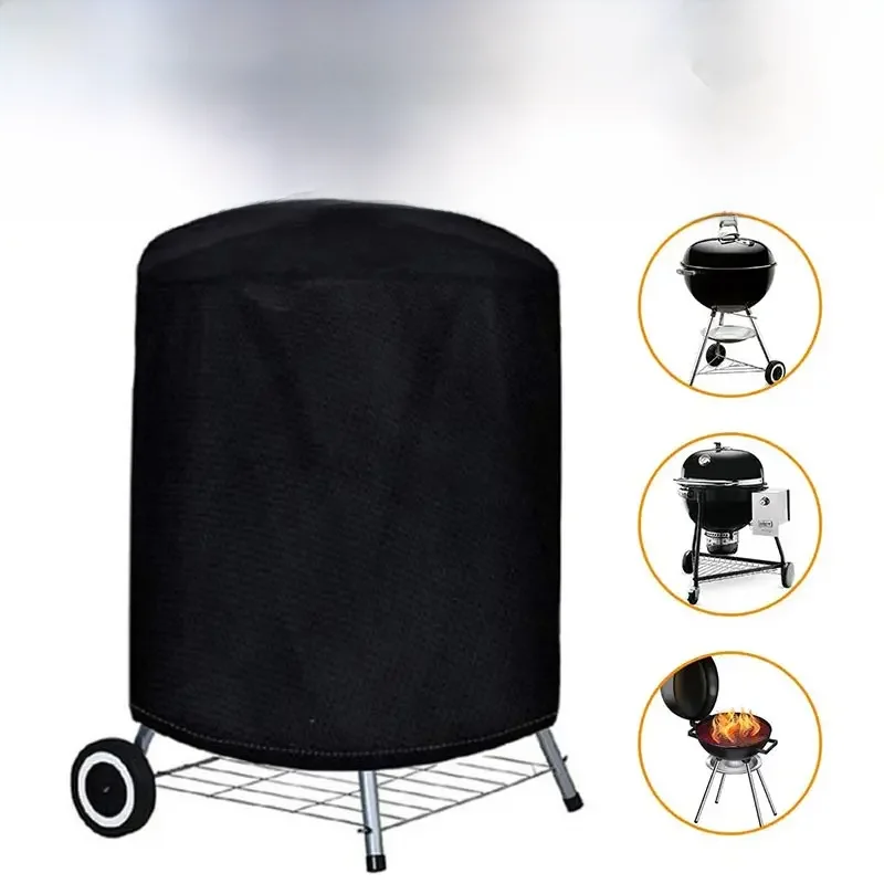 Couverture de gril d'extérieur ronde noire, housse de Protection pour poêle à foyer, pour barbecue, imperméable et robuste, en tissu 210D