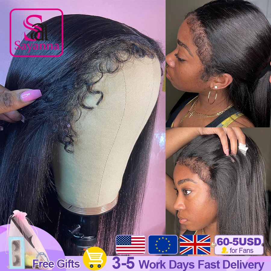 250% 34 Inch 13x6 HD Lace Front Human Hair Wigs Curly Baby Hair Pre Plucked Straight 5x5 13x4 Full Lace Human Hair Wig Glueless